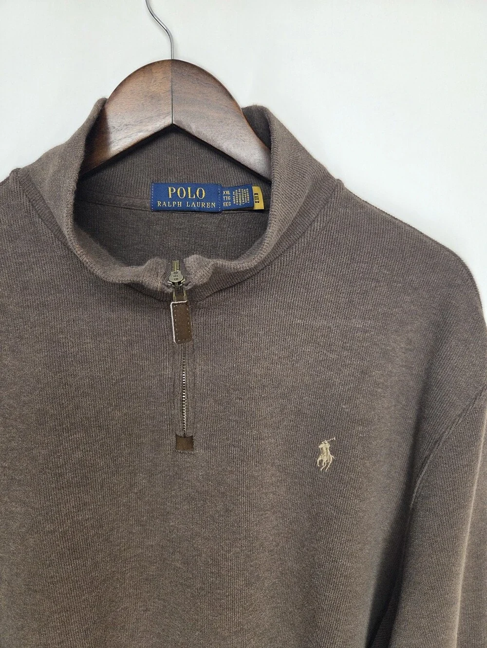 Polo Ralph Lauren Mens XXL Brown Quarter Zip Sweater Pony Logo
